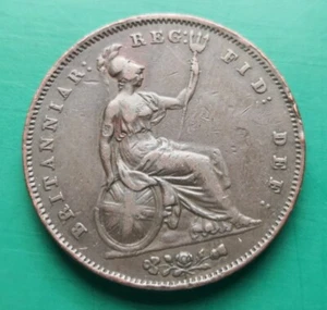 Moneda tridente ornamental centavo cobre Victoria 1853 #026 - Imagen 1 de 2