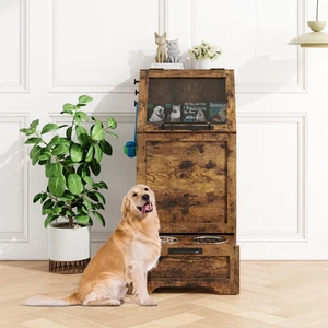 Modern Dog Feeder Station Furniture with 2 Raised Dog Bowls for Indoor Outdoor - Picture 1 of 10