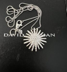 David Yurman Sterling Silver 26mm Starburst Pendant & Diamonds  necklace 18 inch