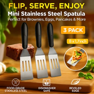 Mini Metal Spatula Set 3pcs Stainless Steel Turner for Brownies Cake Eggs Pan - Picture 1 of 8