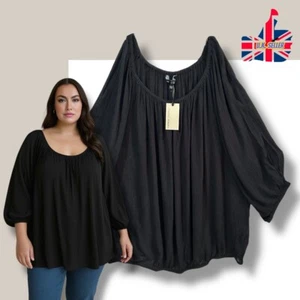 Women’s UK 26 Plus Size Black Elasticated Slit Arm Detail Ladies Top BY CAPSULE - Picture 1 of 13