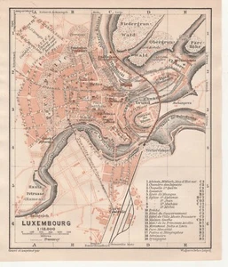 LUXEMBOURG  City center 1905 Original map ANTIQUE MAP - Picture 1 of 9