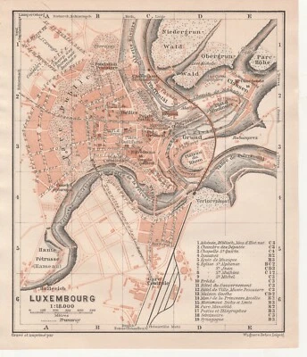 LUXEMBOURG  City center 1905 Original map ANTIQUE MAP - Image 1 of 4