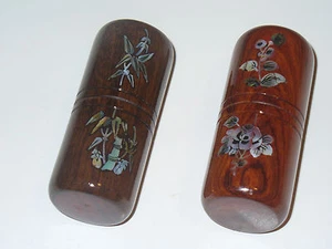 Conjunto de dos agitadores de madera hechos a mano con incrustaciones de perlas hermoso conjunto de percusión - Imagen 1 de 1