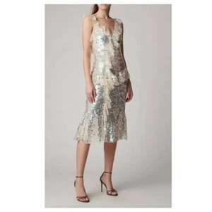 NEEDLE & THREAD Scarlett Sequined Tulle Midi Dress in Metallic - Picture 1 of 11