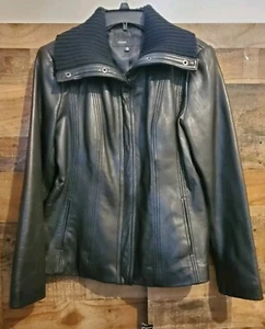 Avanti Womens Black Buttery Soft Leather Zip-up Jacket Lined Knit Collar Size L - Picture 1 of 13
