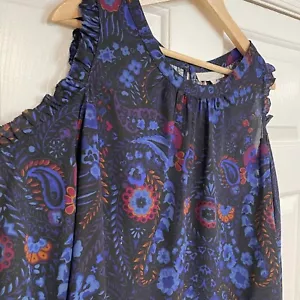 LOFT Colorful Jewel Tone Cold Shoulder Long Sleeve Floral Paisley Top Petite L - Imagen 1 de 7