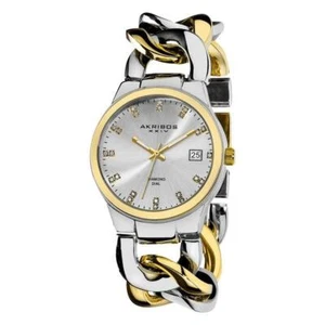Akribos XXIV AK608TTG Schweizer Quarz Diamant Zifferblatt Twist Chain Band Damenuhr - Bild 1 von 5