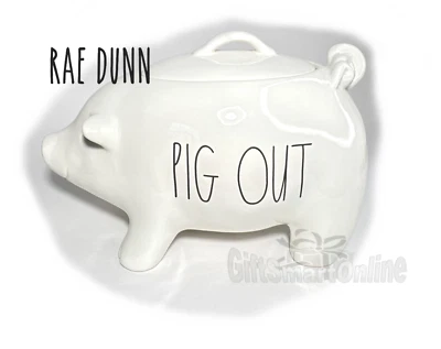 White Ceramic Cookie Jar PIG OUT by Rae Dunn - Rubber Lid Keeps Food Fresh NEW - Image 1 of 4