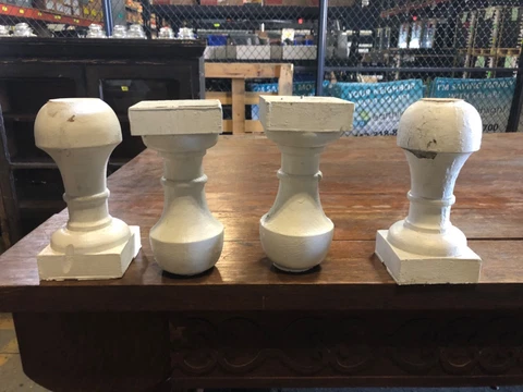 4 vintage turned porch baluster elements 8.25” h x 4” square x 2” diameter Cover