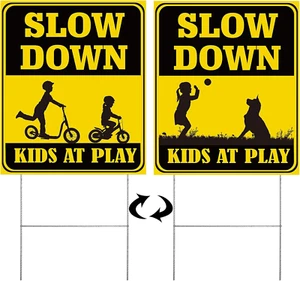 Slow down Kid at Play Sign 15.5 X 13 Inch Double Sided Sign for Yard with Metal - Picture 1 of 12