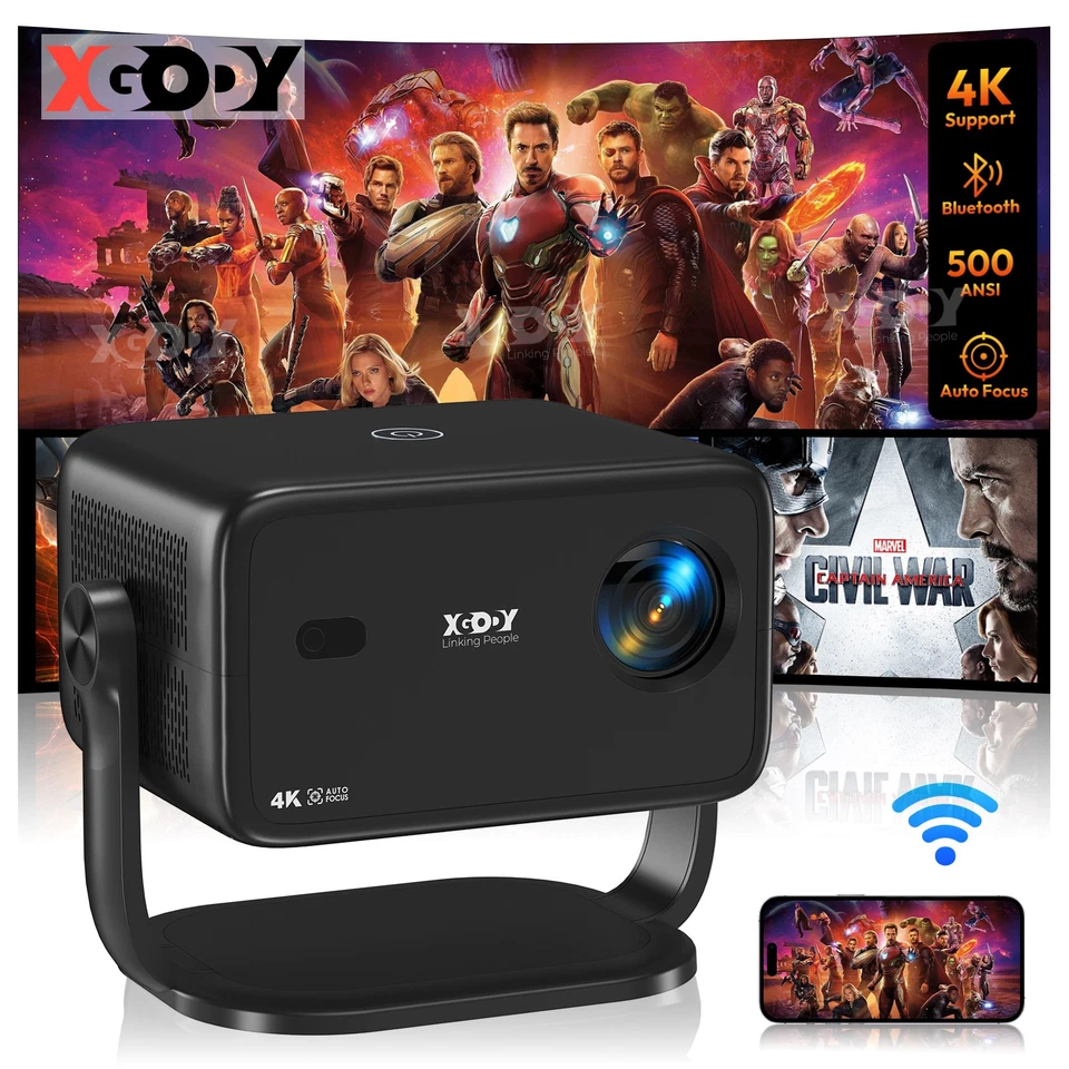 XGODY 4K FHD 18000LMS LED Projector 1080P Home Theater WiFi Bluetooth Android US - Image 1 of 4