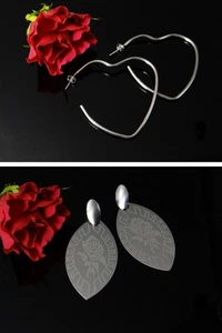 Edelstahl Ohrringe Ohrhänger Rose Herz Ohrstecker Ohrschmuck - Bild 1 von 3