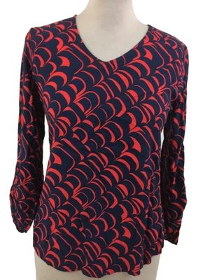 Gap Women's Top Size XS Navy Red Abstract V Neck 3/4 Sleeves Mid Used F1 — 第 1/4 张图片