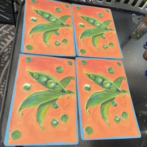 4 Sarah Minor Design Vtg 2007 Hand Painted Pea Pod Laminated Placemats 17”x12” - Picture 1 of 7