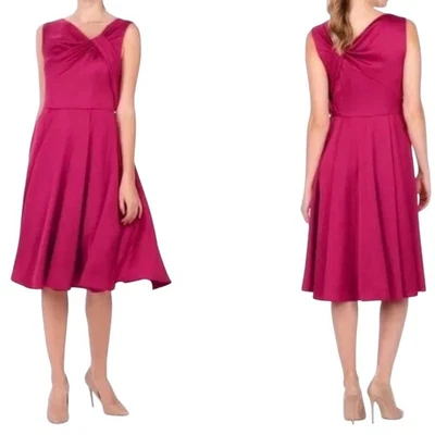 New Gal Meets Glam Noel Midi Sleeveless Dress Berry Twisted Bow Details Satin 6P - Image 1 of 4