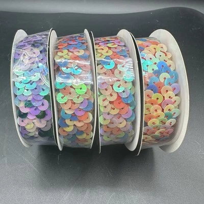 Elastic Sequin Trim Lot Purple Green Blue Pastels Craft Sewing Clothing Decor - Image 1 of 4