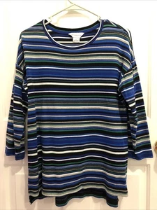 womens Liz Claiborne size L soft cotton 3/4 sleeve striped top - Picture 1 of 9