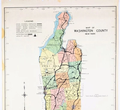1941  WASHINGTON  County NEW YORK Map ORIGINAL (20x16)  HIGHWAYS RAILROADS - Image 1 of 3
