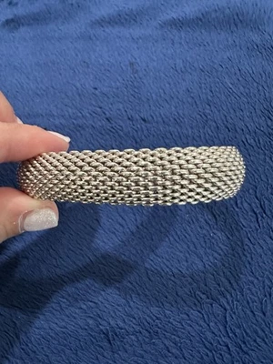 Tiffany & Co. Somerset Silver Mesh Bangle Bracelet In 925 Sterling Silver, 7.5” - Image 1 of 4