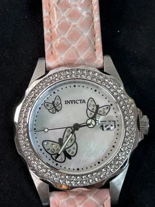 INVICTA Angel Watch Model 23643 Pink Butterflies 38mm Date Water Resistant 200M - Picture 1 of 6