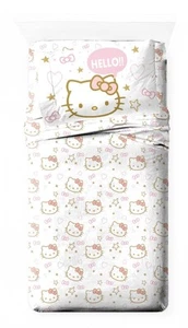 Hello Kitty Twin Size Sheet Set - Super Soft 3 Piece Stars & Hearts Bedding S... - Picture 1 of 7