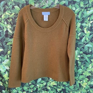 U-Knit Pullover Sweater Womens L Green Brown Cashmere Long Sleeve Scoop Neck - Picture 1 of 8