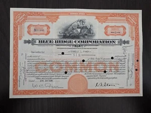 6 Shares Blue Ridge Corporation Stock Certificate 04/18/1930 - Picture 1 of 2