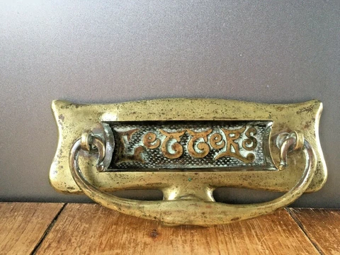 RECLAIMED ANTIQUE ART NOUVEAU BRASS DOOR KNOCKER LETTER BOX MAIL POSTING SLOT Cover