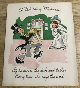 Tarjeta de felicitación vintage del día de la boda de los años 40 para novia y novio - Un mensaje Volland - Usada - Imagen 1 de 5