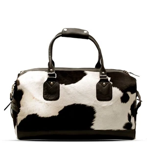 Piel Vacuno Negro Blanco Bolsa Lona de Viaje Fin Semana Carry On Bandolera - Imagen 1 de 7