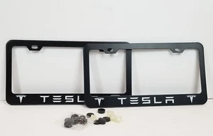 TESLA Black Metal 2 Pc License Plate Frame - Picture 1 of 4