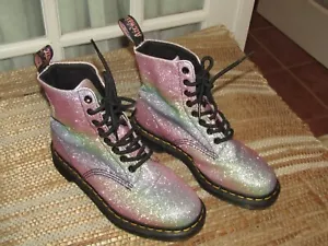 Dr Martens Womens sz 7 Pascal GLTR Pink Iridescent Lace Up Ankle Combat Boots - Picture 1 of 11
