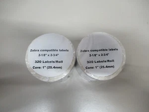Zebra WH 2-1/8" x 2-3/4" Direct Thermal Labels 320 Labels/Roll Core 1"(Lot of 2) - Picture 1 of 3