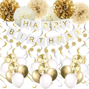 Gold Party Decorations, Happy Birthday Banner - 16th 18th 21th 30th 40th 50th... - Picture 1 of 4