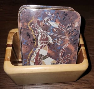 CLEARANCE - Mixed Wood Holder w/Yijan Australian Injalak Aboriginal Art Coasters - Picture 1 of 3