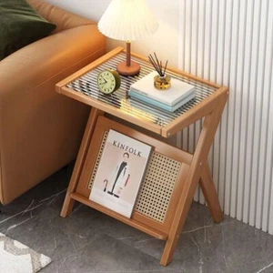 Small Rattan Side Tables for Living Room, Bedroom, Bamboo Wood Sofa Table wit... - Picture 1 of 4