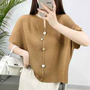 Casual Top Summer Pleated Korean Short Sleeved T-Shirt Womens Loose Tops - Picture 1 of 28