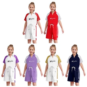 Kids Girls Sport Hip-Hop Jazz Dance Outfit Short Sleeve Shirts with Shorts Set - Picture 1 of 7
