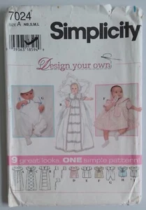 SIMPLICITY #7024 INFANT SIZES NB-L DRESS GOWN ROMPER BONNET PATTERN - Picture 1 of 4