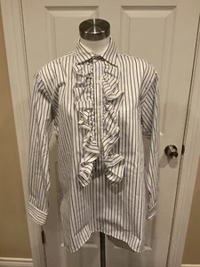 Plan C weiß gestreiftes Hemd mit Knopfleiste und Rüschen, Größe 8 (US), 42 (IT) - Bild 1 von 6