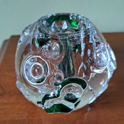Candelabro KOSTA BODA verde espacial CRISTAL VOTIVO Suecia Luna sueca ARTE VIDRIO Foto 1 de 4