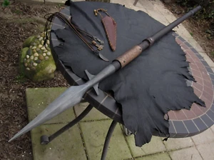 CUSTOM HANDMADE HUNTING BOAR SPEAR WITH LEATHER WRAPPED HANDLE & LEATHER SHEATH - Picture 1 of 1