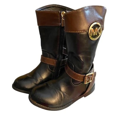 Michael Kors Niñas Pequeñas 8 Emma Alto Montar Negro Imitación Cuero Media Pantorrilla Redondo Foto 1 de 4