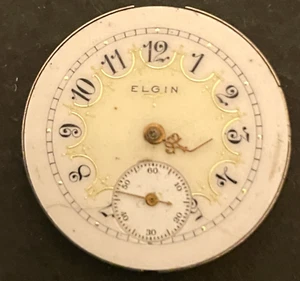 Antique 1905 Elgin Grade 324 Pocket Watch Movement Fancy Dial Ticks 0s 7j USA - Picture 1 of 4