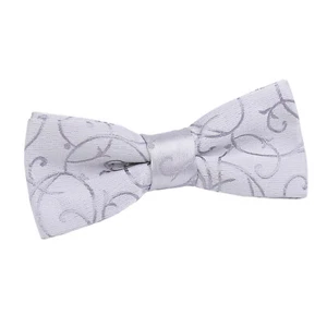 Silver Boys Bow Tie Woven Swirl Patterned Wedding Pre-Tied Bowtie by DQT - Picture 1 of 2