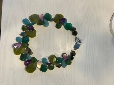 Collar de piedra natural, púrpura, verde azulado, verde ¡casi nuevo!  Foto 1 de 4