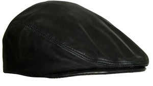 Mens Black Real Soft Leather Ivy Beret Newsboy Gatsby Golf Cabbie Flat Cap Hats - Picture 1 of 2