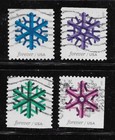 US 55031 34 GEOMETRIC SNOWFLAKES FOREVER   USED SET OF 4   OFF PAPER