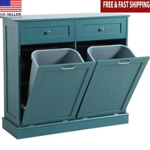 Tilt Out Trash Can Cabinet W/ Double Hidden Holder Kitchen Recycling Dog Proof - Picture 1 of 6